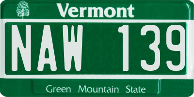 VT license plate NAW139