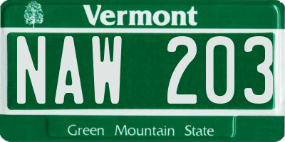 VT license plate NAW203
