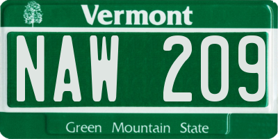 VT license plate NAW209