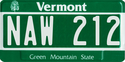 VT license plate NAW212