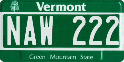 VT license plate NAW222