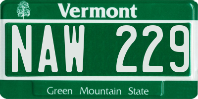 VT license plate NAW229