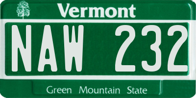 VT license plate NAW232