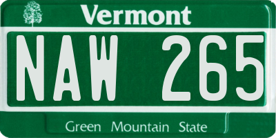 VT license plate NAW265