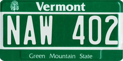 VT license plate NAW402