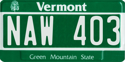 VT license plate NAW403
