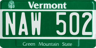 VT license plate NAW502