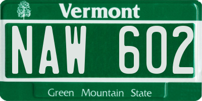 VT license plate NAW602