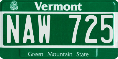 VT license plate NAW725