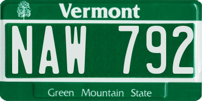 VT license plate NAW792