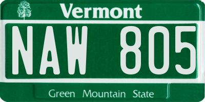 VT license plate NAW805
