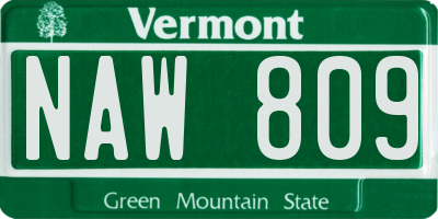 VT license plate NAW809
