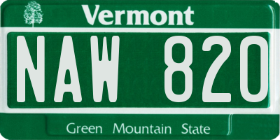 VT license plate NAW820