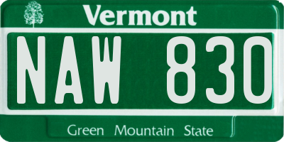 VT license plate NAW830