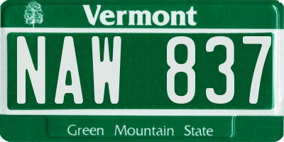 VT license plate NAW837