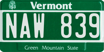 VT license plate NAW839