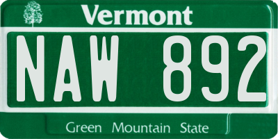 VT license plate NAW892