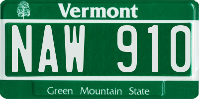 VT license plate NAW910