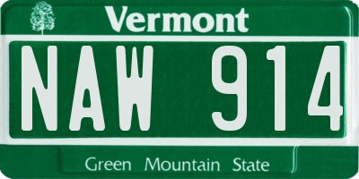 VT license plate NAW914