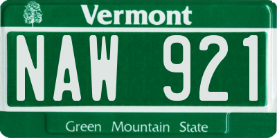 VT license plate NAW921
