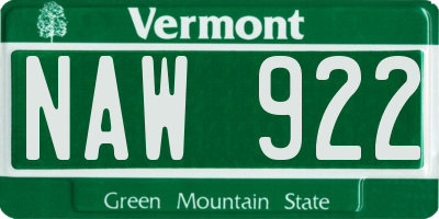 VT license plate NAW922