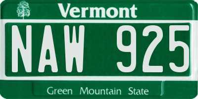 VT license plate NAW925