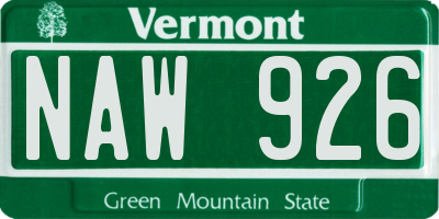 VT license plate NAW926