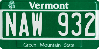 VT license plate NAW932