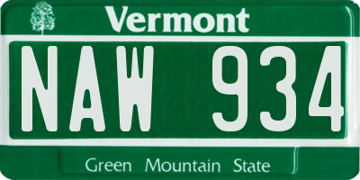 VT license plate NAW934