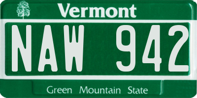 VT license plate NAW942