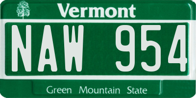 VT license plate NAW954
