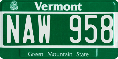 VT license plate NAW958