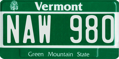 VT license plate NAW980
