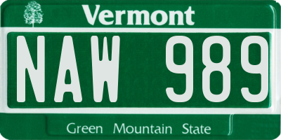 VT license plate NAW989