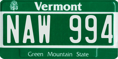 VT license plate NAW994