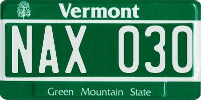 VT license plate NAX030