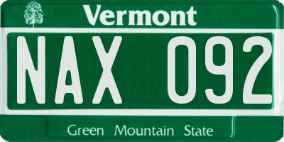 VT license plate NAX092