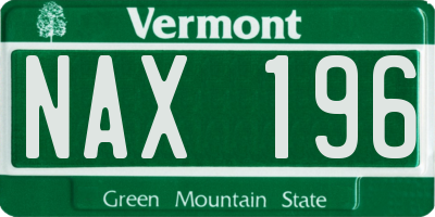 VT license plate NAX196