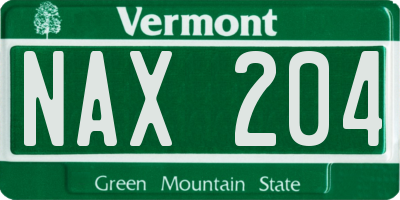 VT license plate NAX204