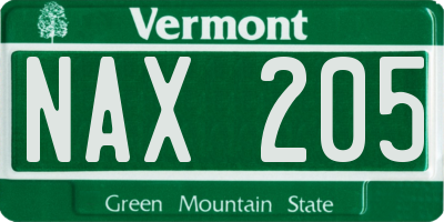 VT license plate NAX205