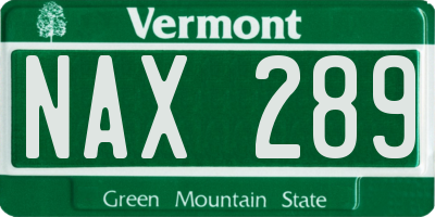 VT license plate NAX289