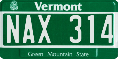VT license plate NAX314