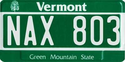 VT license plate NAX803