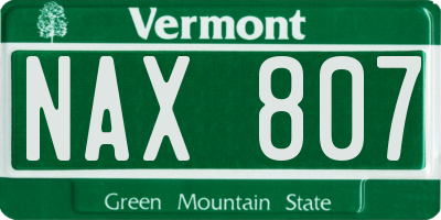 VT license plate NAX807