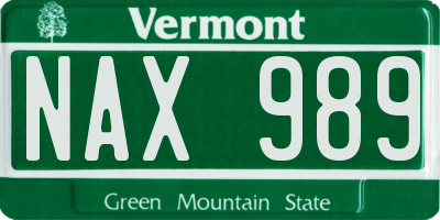 VT license plate NAX989