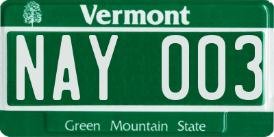 VT license plate NAY003