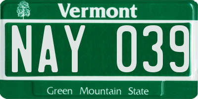 VT license plate NAY039