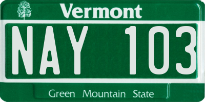 VT license plate NAY103