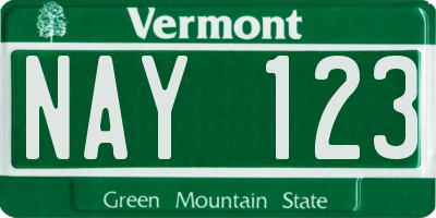 VT license plate NAY123
