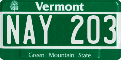 VT license plate NAY203